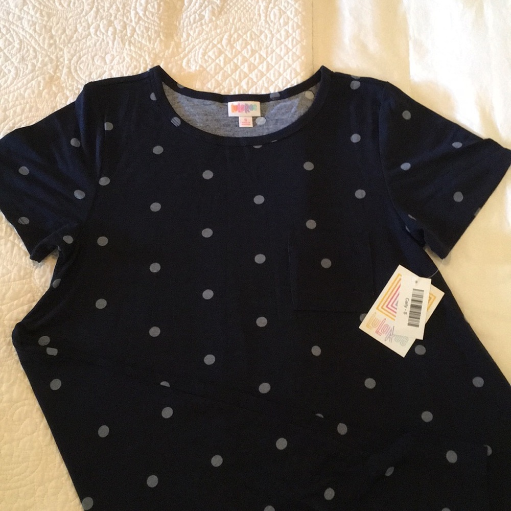 Lularoe Carly small navy with light blue dots